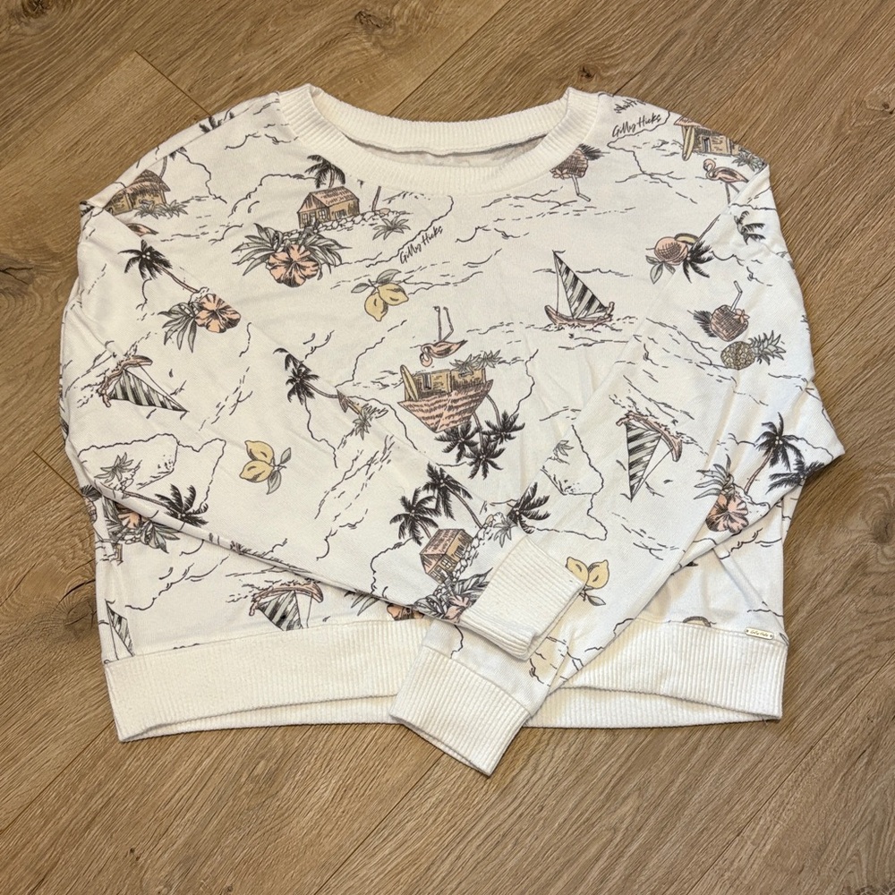 Gilly Hicks White Tropical Print Sweater